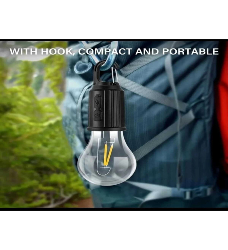 Taşınabilir Şarjlı Led Ampül Outdoor Kamp Bahçe Lambası 10W Askılı Kırılmaz Led Işık ( Lisinya )