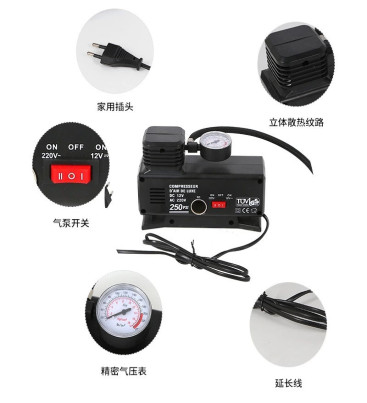 220v Ile 12v Oto Elektriği Çalışan Hava Lastik Şişirme Kompresörü 250 Psı Çok Amaçlı Yol Yardımı ( Lisinya )