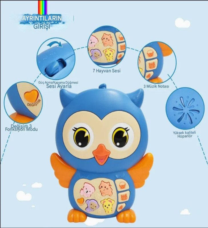 Baykuş Eğitici Bebek Piyanosu - Mavi (Lisinya)