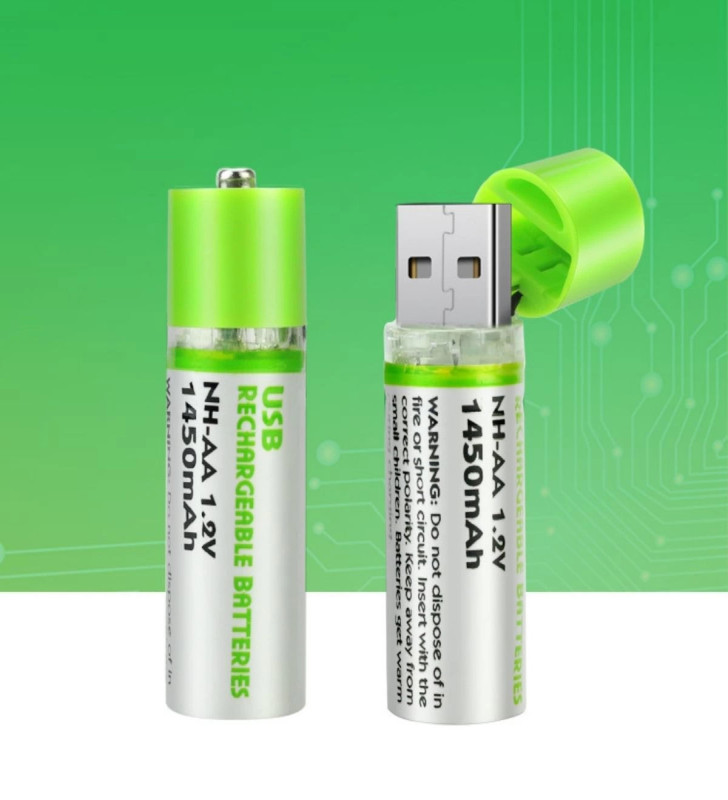 Usb ile Şarj Olabilen 2 li 1450 mah Lityum Şarjlı Kalem Pil ( Lisinya )