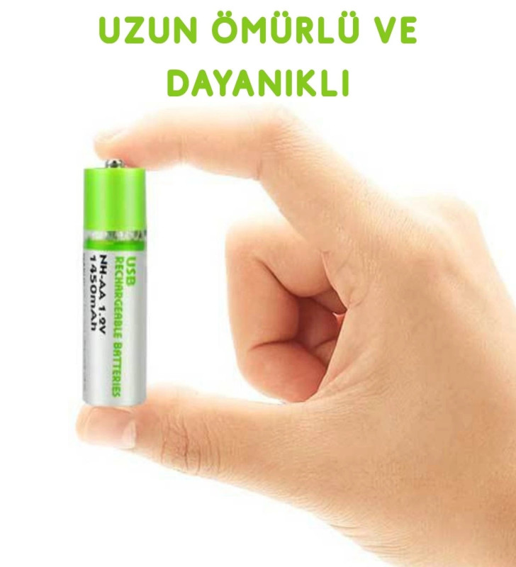 Usb ile Şarj Olabilen 2 li 1450 mah Lityum Şarjlı Kalem Pil ( Lisinya )