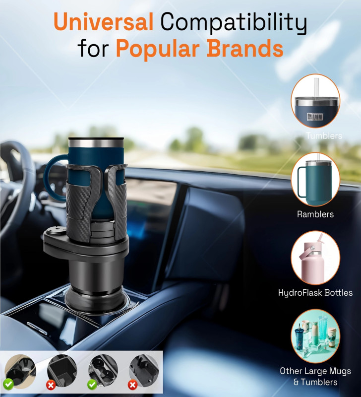 2’si 1 Arada Ayarlanabilir Araç Bardak Tutucu, Genişleyebilir Üst Kısım 3”-6.2”, Şişe Adaptörü, Araba Organizatörü, Dayanıklı Ta