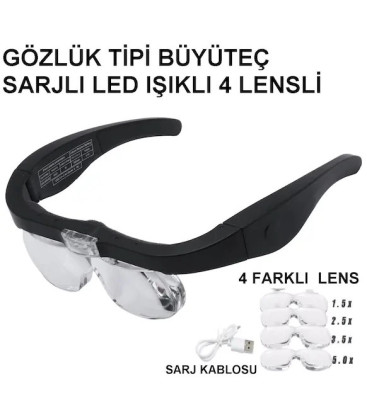 - Şarjlı gözlük Büyüteç 4 Farklı Lens -11537dc ( Lisinya )