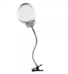 -2.5X130 MM 5X24 MM LED Aydınlatmalı Büyüteç,Masa üstü Metal Hortum Mandallı-MG15124-C ( Lisinya )