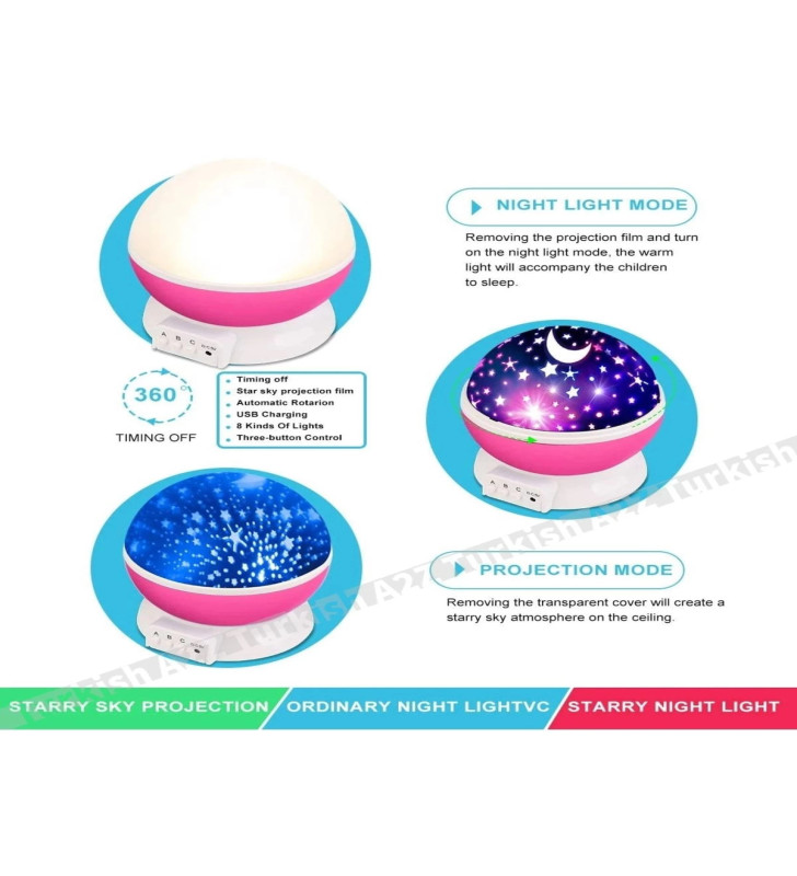 Mavi Dönen Renkli Ay Yıldızlı Gökyüzü Yansıtmalı Projeksiyon Gece Lambası Çocuk Bebek Parti Odası ( Lisinya )