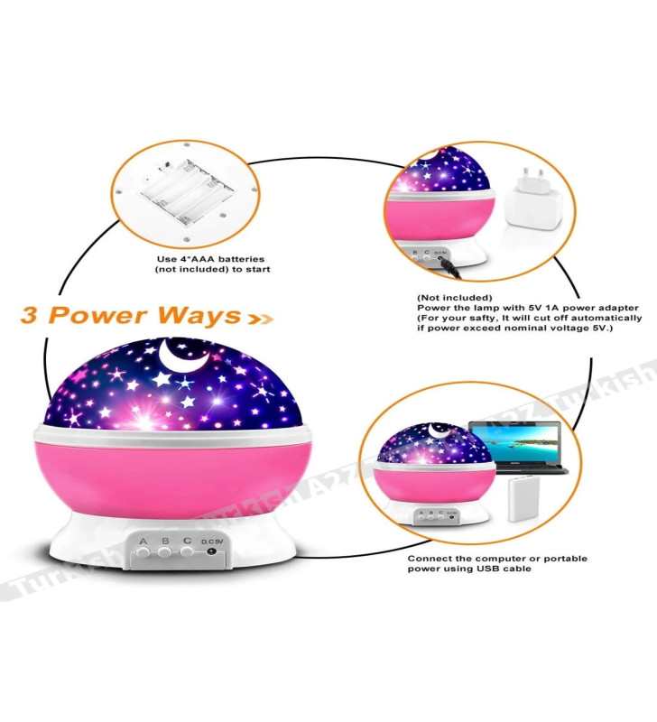 Mavi Dönen Renkli Ay Yıldızlı Gökyüzü Yansıtmalı Projeksiyon Gece Lambası Çocuk Bebek Parti Odası ( Lisinya )