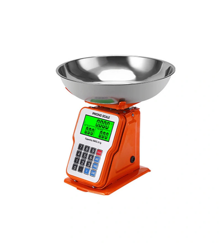 30kg 1g Dijital Kefeli Terazi Pilli ve Adaptörlü Elektronik Tartı, Paslanmaz Çelik Tepsili Tutar Hesaplama Turuncu ( Lisinya )