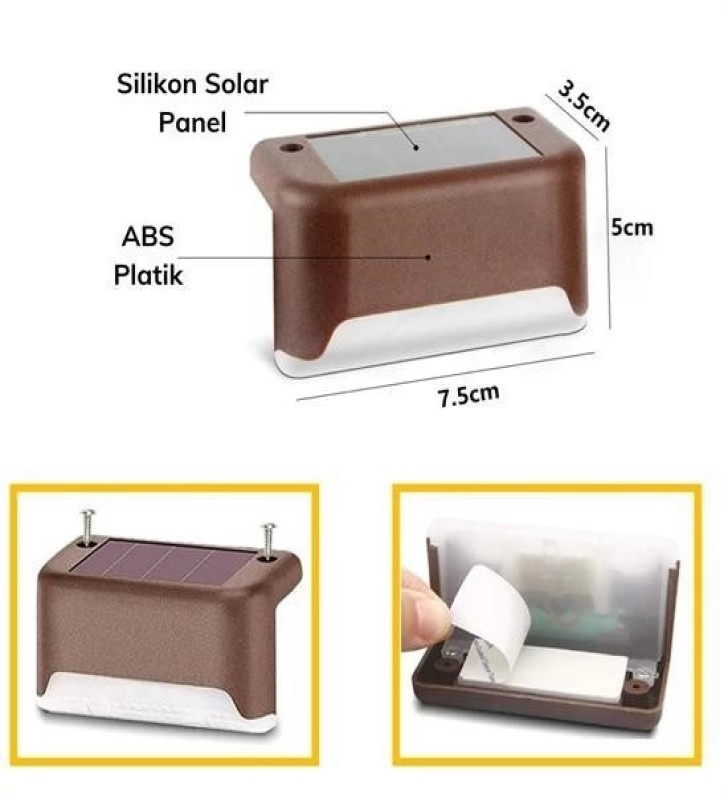 Solar Güneş Enerjili Şarj Edilen Köşebent Merdiven Veranda Bahçe Yolu Led Lamba Işık 4 Adet ( Lisinya )