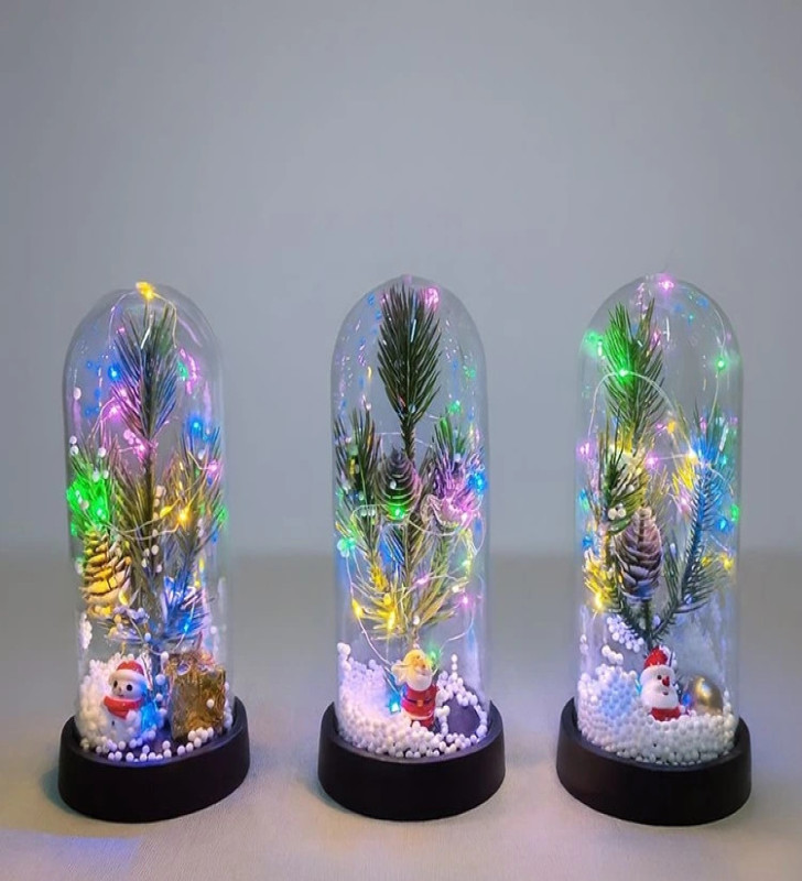 Yılbaşı Temalı Işıklı Dekoratif Cam Fanus Alk5074 - Lisinya