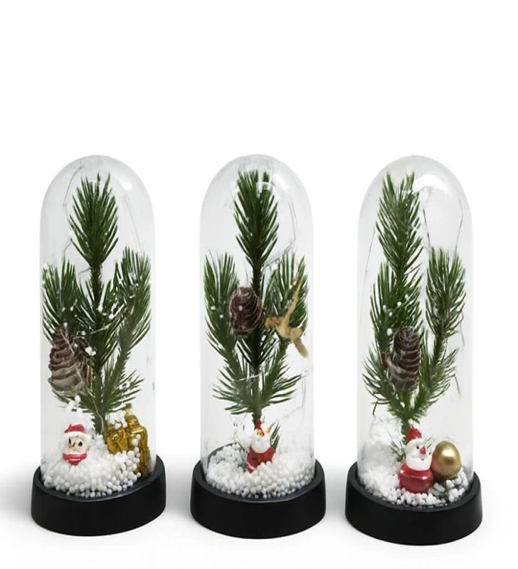 Yılbaşı Temalı Işıklı Dekoratif Cam Fanus Alk5074 - Lisinya