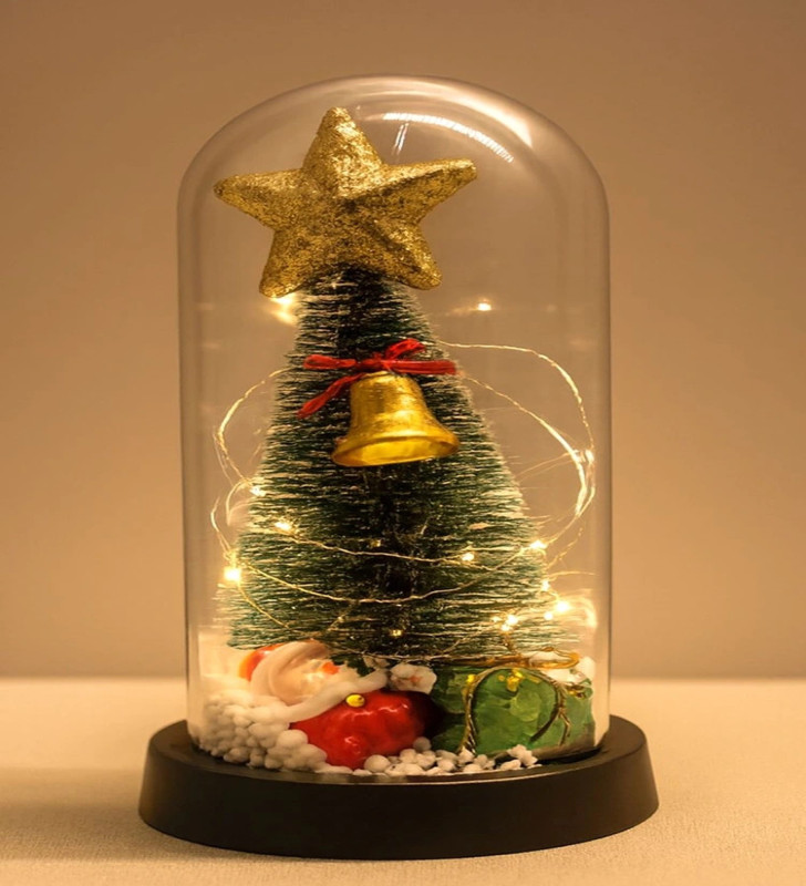 Yılbaşı Temalı Işıklı Dekoratif Cam Fanus Alk5078 - Lisinya