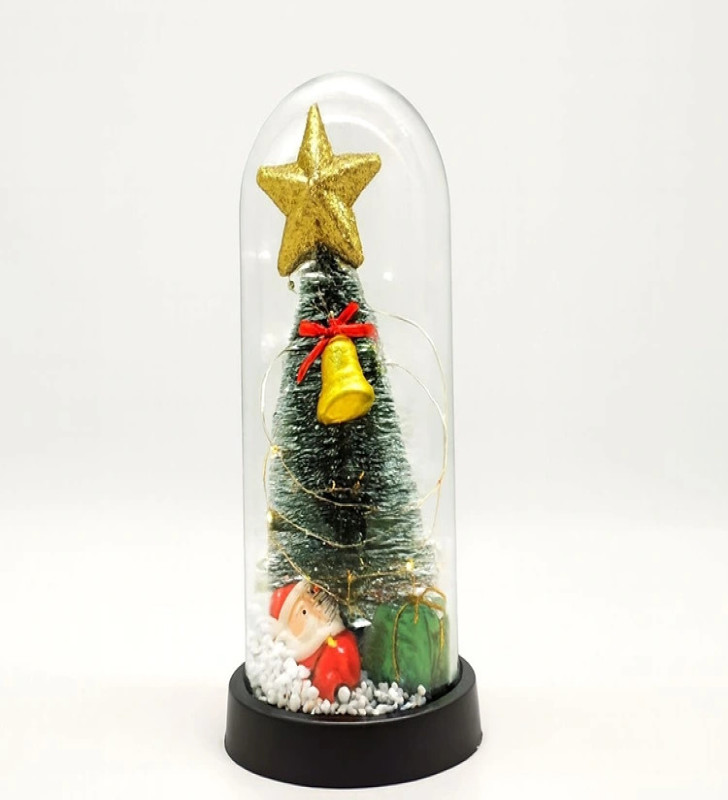 Yılbaşı Temalı Işıklı Dekoratif Cam Fanus Alk5078 - Lisinya