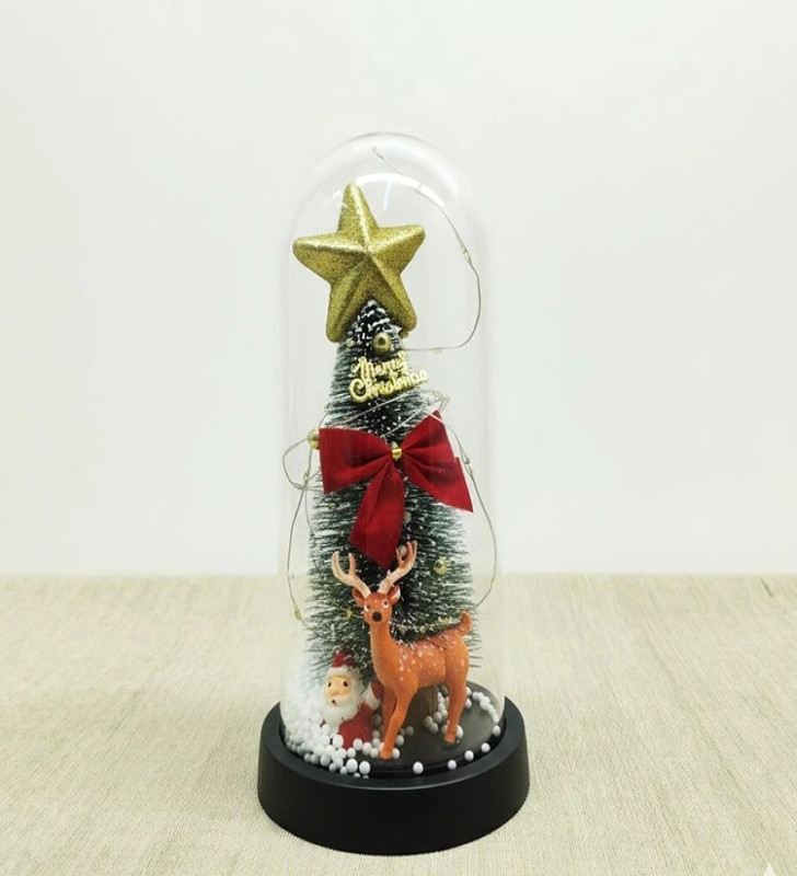 Yılbaşı Temalı Işıklı Dekoratif Cam Fanus Alk5080 - Lisinya