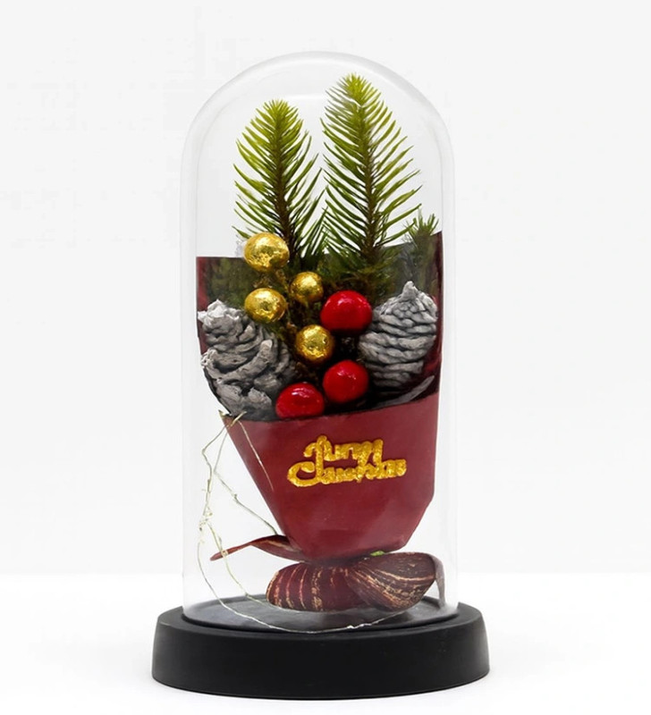 Yılbaşı Temalı Işıklı Dekoratif Cam Fanus Alk5081 - Lisinya