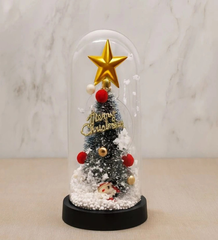 Yılbaşı Temalı Işıklı Dekoratif Cam Fanus Alk5082 - Lisinya