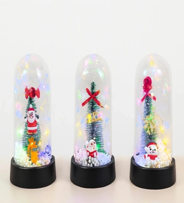 Yılbaşı Temalı Işıklı Dekoratif Cam Fanus Alk5076 - Lisinya