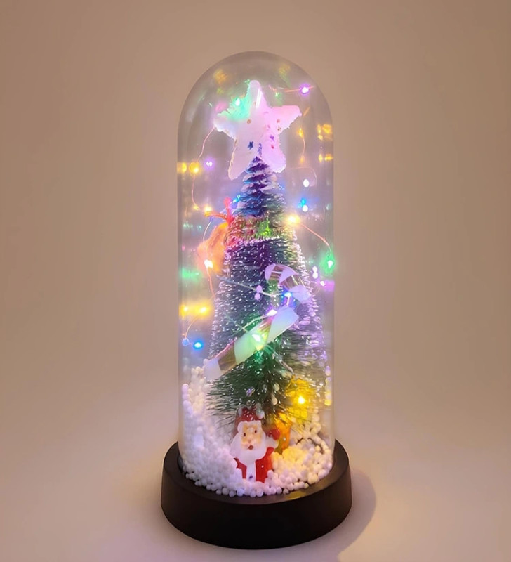 Yılbaşı Temalı Işıklı Dekoratif Cam Fanus Alk5077 - Lisinya