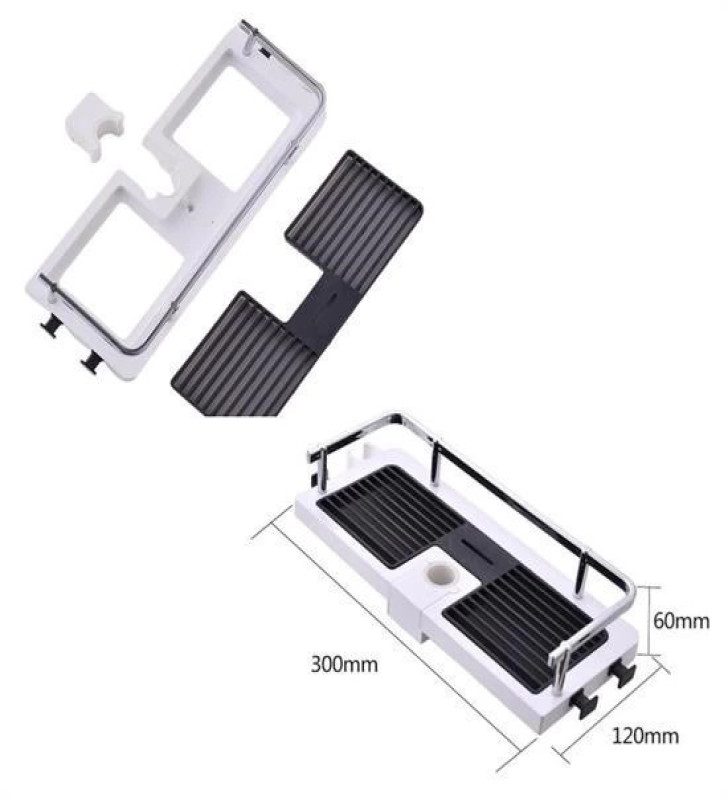 Banyo Direğine Asılabilir Köşelik Şampuanlık Sabunluk Çift Askılı Düzenleyici Raf Paslanmaz ( Lisinya )