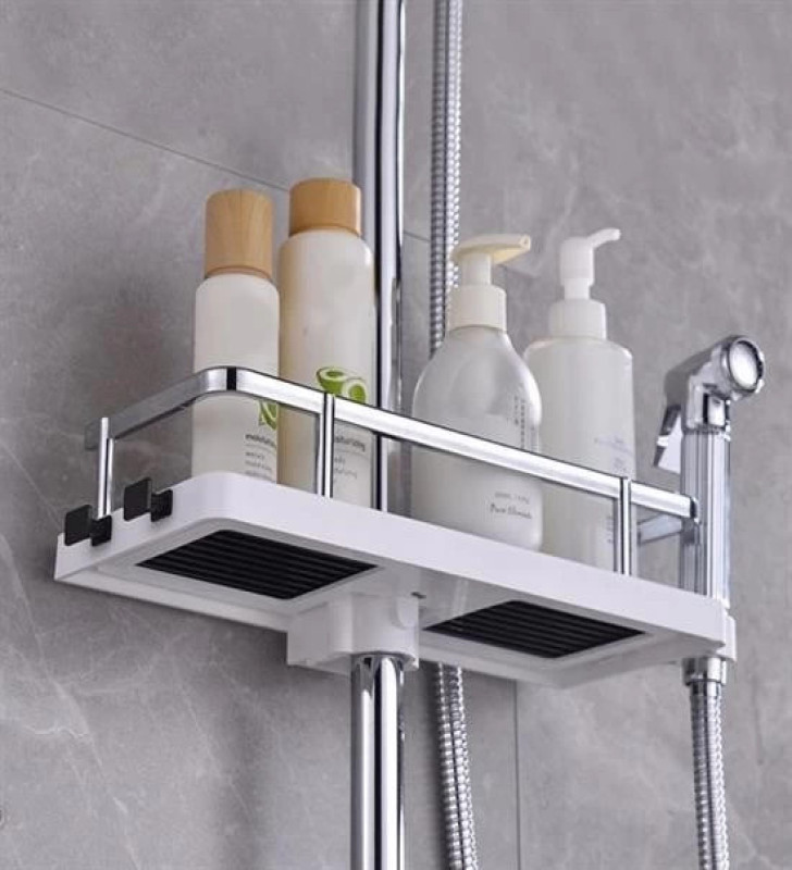 Banyo Direğine Asılabilir Köşelik Şampuanlık Sabunluk Çift Askılı Düzenleyici Raf Paslanmaz ( Lisinya )