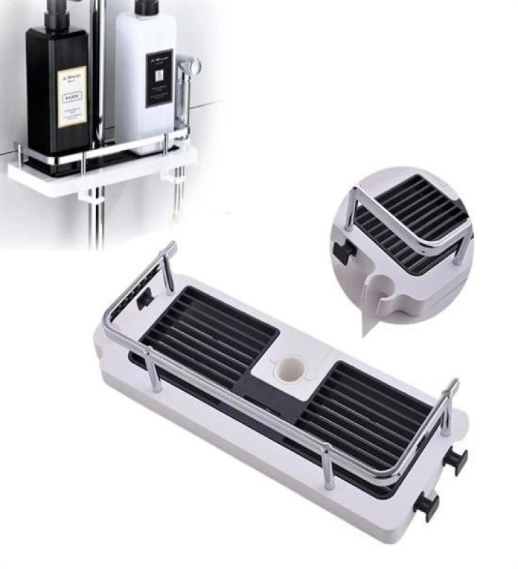 Banyo Direğine Asılabilir Köşelik Şampuanlık Sabunluk Çift Askılı Düzenleyici Raf Paslanmaz ( Lisinya )