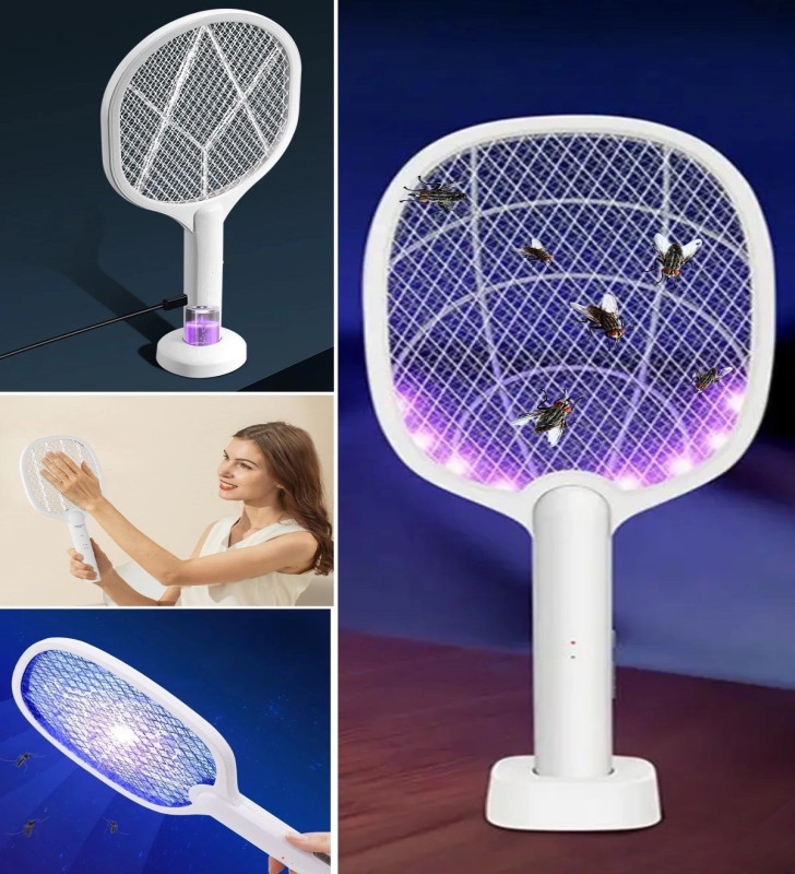 Şarjlı Sinek Öldürücü Masaüstü Standlı,mor Işık Sinek Kovucu Raket 5w ( Lisinya )