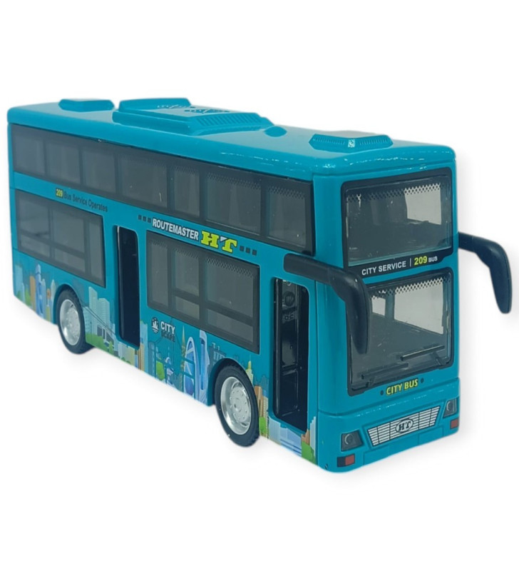 Sesli Işıklı Çift Katlı Otobüs 20 cm - Yeşil (Lisinya)