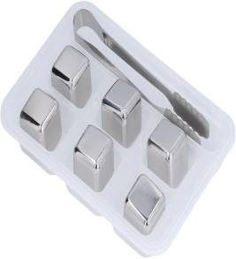 6'lı Çelik Metal Kaplama Viski Taşı Soğutma Buz Küpü - Lisinya