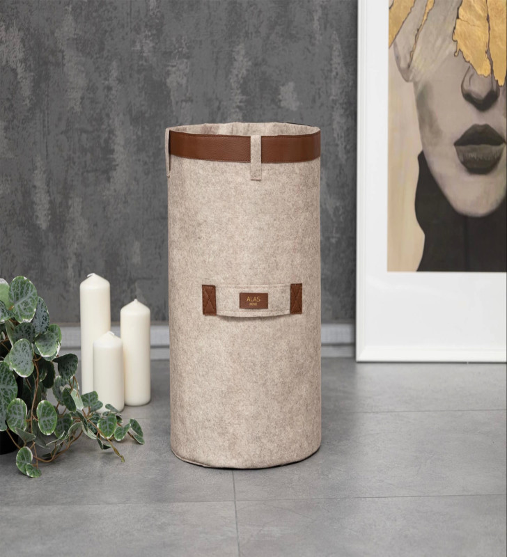 Deri Şeritli Yuvarlak Çok Amaçlı Düzenleyici Organizer Kutu Keçe Sepet (mega) 03877