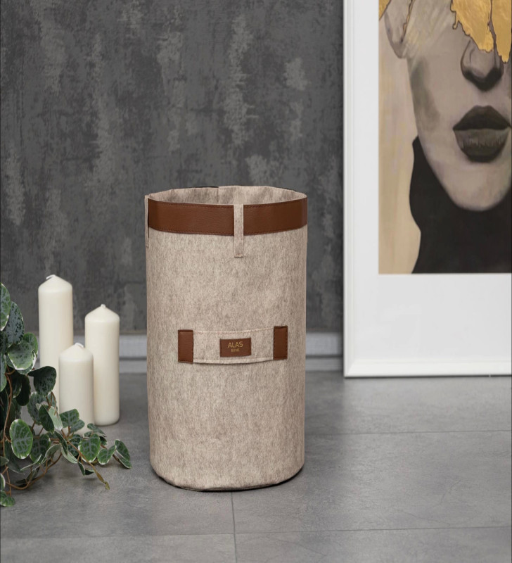 Deri Şeritli Yuvarlak Çok Amaçlı Düzenleyici Organizer Kutu Keçe Sepet (maxi) 03815