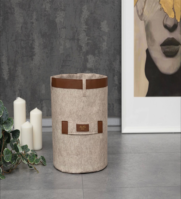 Deri Şeritli Yuvarlak Çok Amaçlı Düzenleyici Organizer Kutu Keçe Sepet (mini) 03822