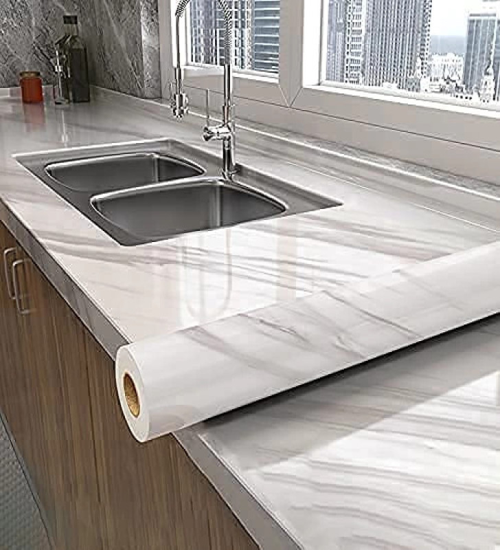 Açık Mermer Desenli Yapışkanlı Kaplama Kağıdı Büyük Boy 5 Metre - Lisinya