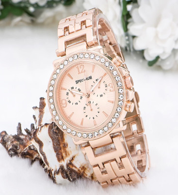 Zarif ve Şık Özel Tasarım Zirkon Taşlı Metal Bayan Kol Saati (rose)