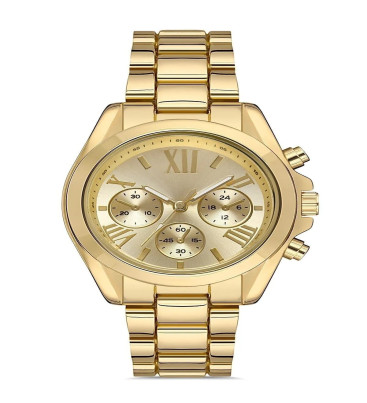 Zarif ve Şık Özel Tasarım Roma Rakam Detaylı Metal Bayan Kol Saati (gold)