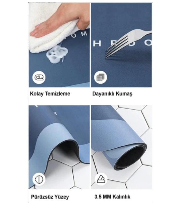 Süper Su Emici Kaymaz Tabanlı Banyo Paspası ( 40x60 )cm - Lisinya