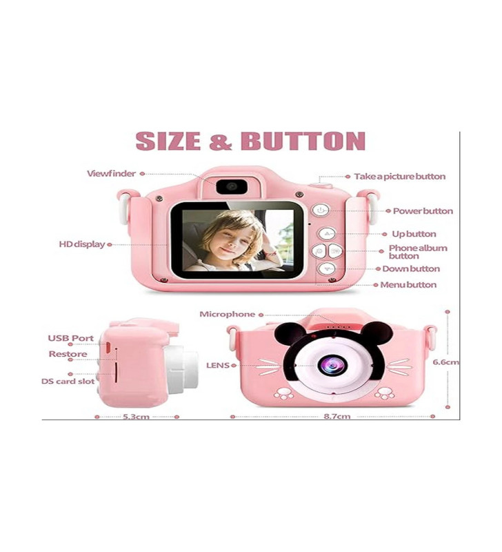 Çocuk Dijital Fotoğraf Makinası 20 Mp Video Kaydedici 2.0 İnç Çift Kameralı - Lisinya