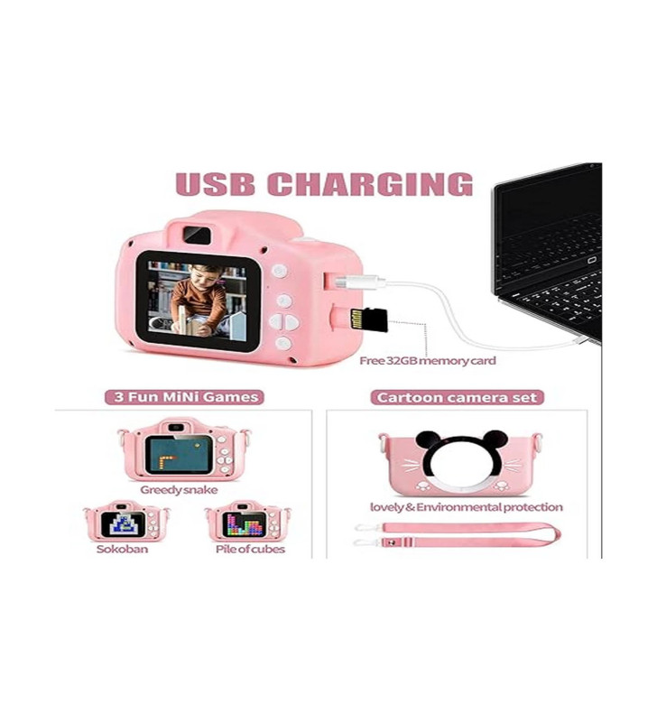 Çocuk Dijital Fotoğraf Makinası 20 Mp Video Kaydedici 2.0 İnç Çift Kameralı - Lisinya