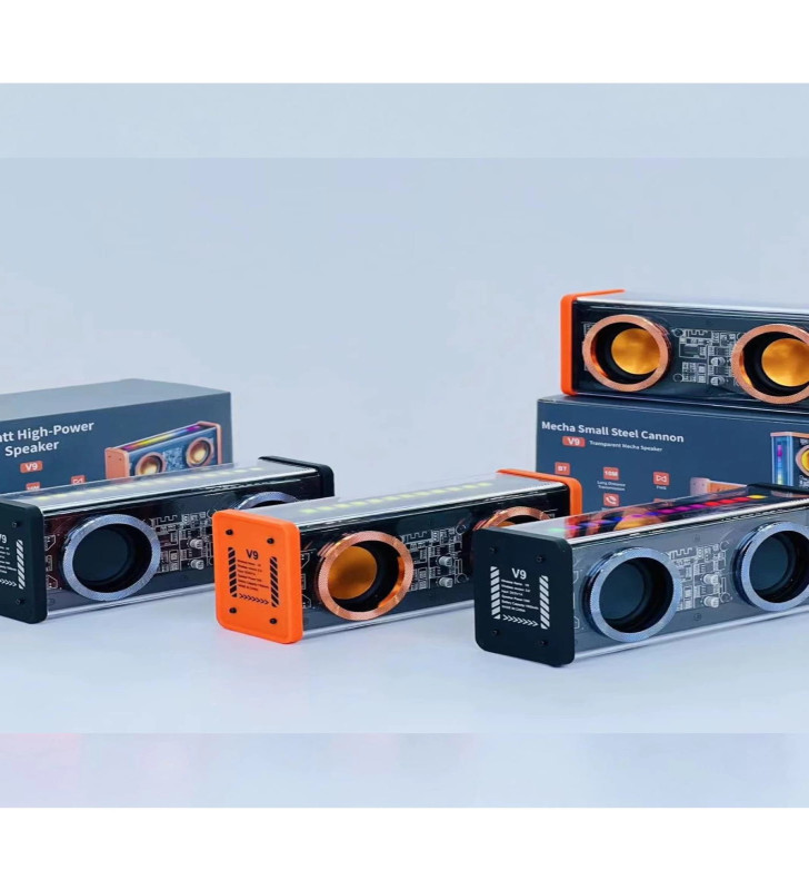 Şeffaf Mecha Müzik Tws Stereo Rgb İşıklı Hoparlör Kablosuz Bluetooth 5.0 Taşınabilir Hoparlör V9 - Lisinya