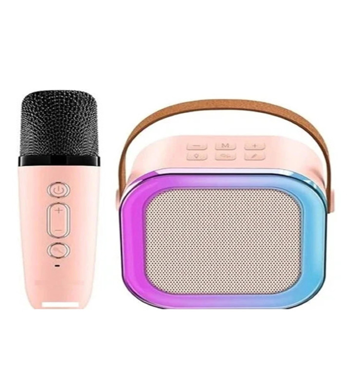 Karaoke Kablosuz Hoparlör Mikrofonlu Rgb Işıklı Bluetooth Speaker Tf Kart/usb Pembe - Lisinya