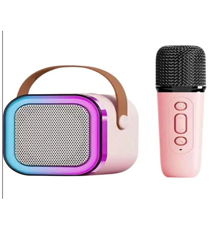 Karaoke Kablosuz Hoparlör Mikrofonlu Rgb Işıklı Bluetooth Speaker Tf Kart/usb Pembe - Lisinya