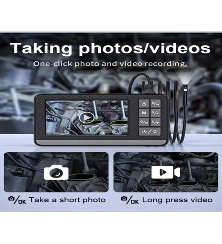 Ekranlı Çift Kameralı 5 Mt Sert Kablo Endoskop Kamera 8 Mm 4.3 Inc Hafıza Kart Destekli - Lisinya