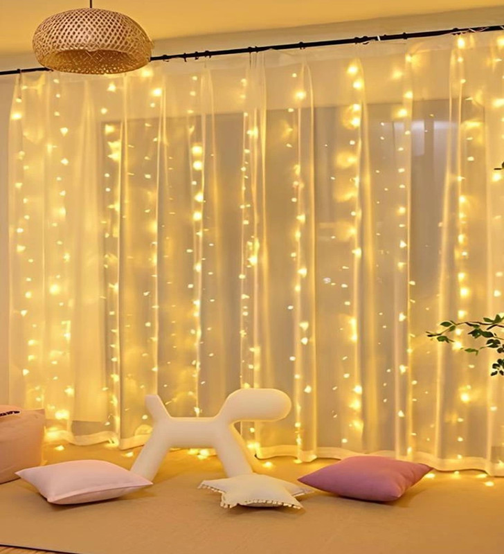 Lw-7 300 Ledli 10 Sarkıt Perde Led Işık, 8 Modlu Uzaktan Kumandalı, 3x3 Metre Peri Telli Led - Lisinya