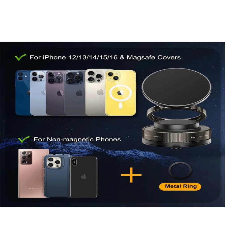 Metalik Magsafe Telefon Tutucu Tüm Yüzeylerle Uyumlu Vakumlu 360 Dönen Oynar Başlık - Lisinya