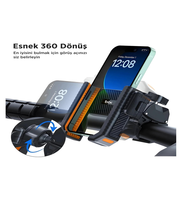 Gidon Bağlantılı Bisiklet Motosiklet İçin Esnek Abs 4-7.8″ İnç Telefon Tutucu 360° Dönebilen Tasarım - Lisinya