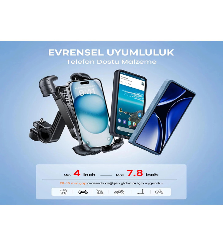 Gidon Bağlantılı Bisiklet Motosiklet İçin Esnek Abs 4-7.8″ İnç Telefon Tutucu 360° Dönebilen Tasarım - Lisinya