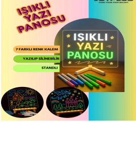 Neon Işıklı 7 Renk Işık Boyama Kalemli Led Resim Panosu Boyama Tahtası Kalemleri 20 X 20 - Lisinya