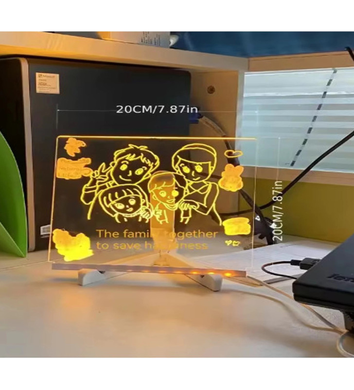 Neon Işıklı 7 Renk Işık Boyama Kalemli Led Resim Panosu Boyama Tahtası Kalemleri 20 X 20 - Lisinya