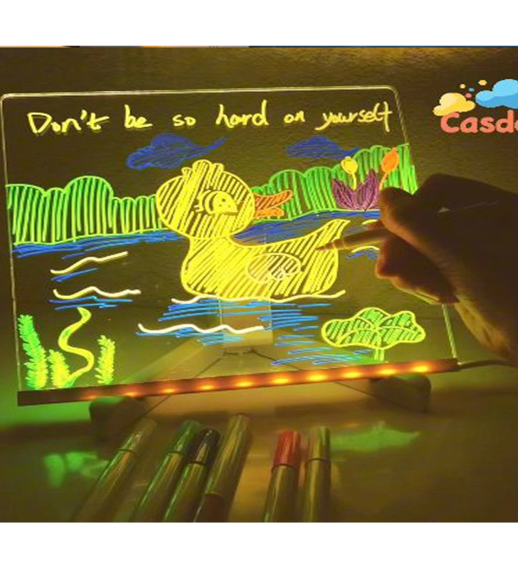 Neon Işıklı 7 Renk Işık Boyama Kalemli Led Resim Panosu Boyama Tahtası Kalemleri 20 X 20 - Lisinya