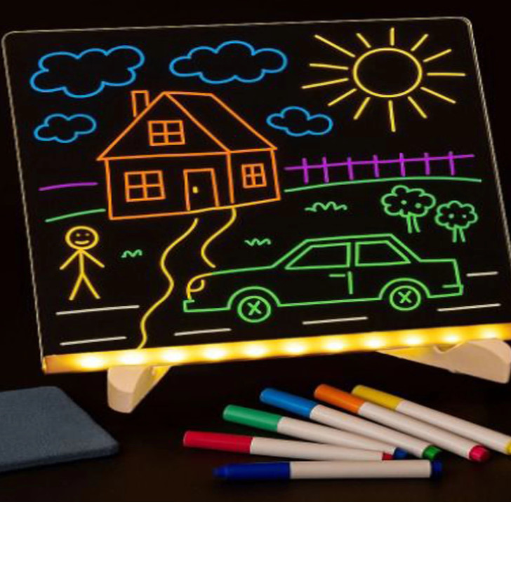 Neon Işıklı 7 Renk Işık Boyama Kalemli Led Resim Panosu Boyama Tahtası Kalemleri 20 X 20 - Lisinya