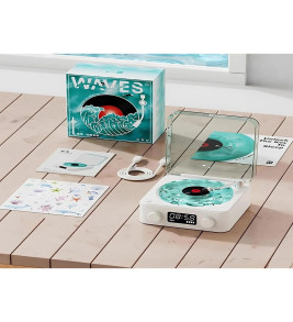 Waves Nostalji Plak Görünümlü Bluetooth Hoparlör 3d Ses Dalgası Retro Müzik Plak Mavi - Lisinya