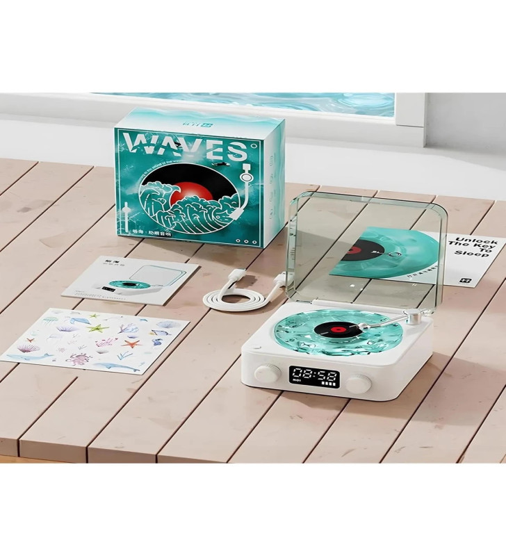 Waves Nostalji Plak Görünümlü Bluetooth Hoparlör 3d Ses Dalgası Retro Müzik Plak Mavi - Lisinya